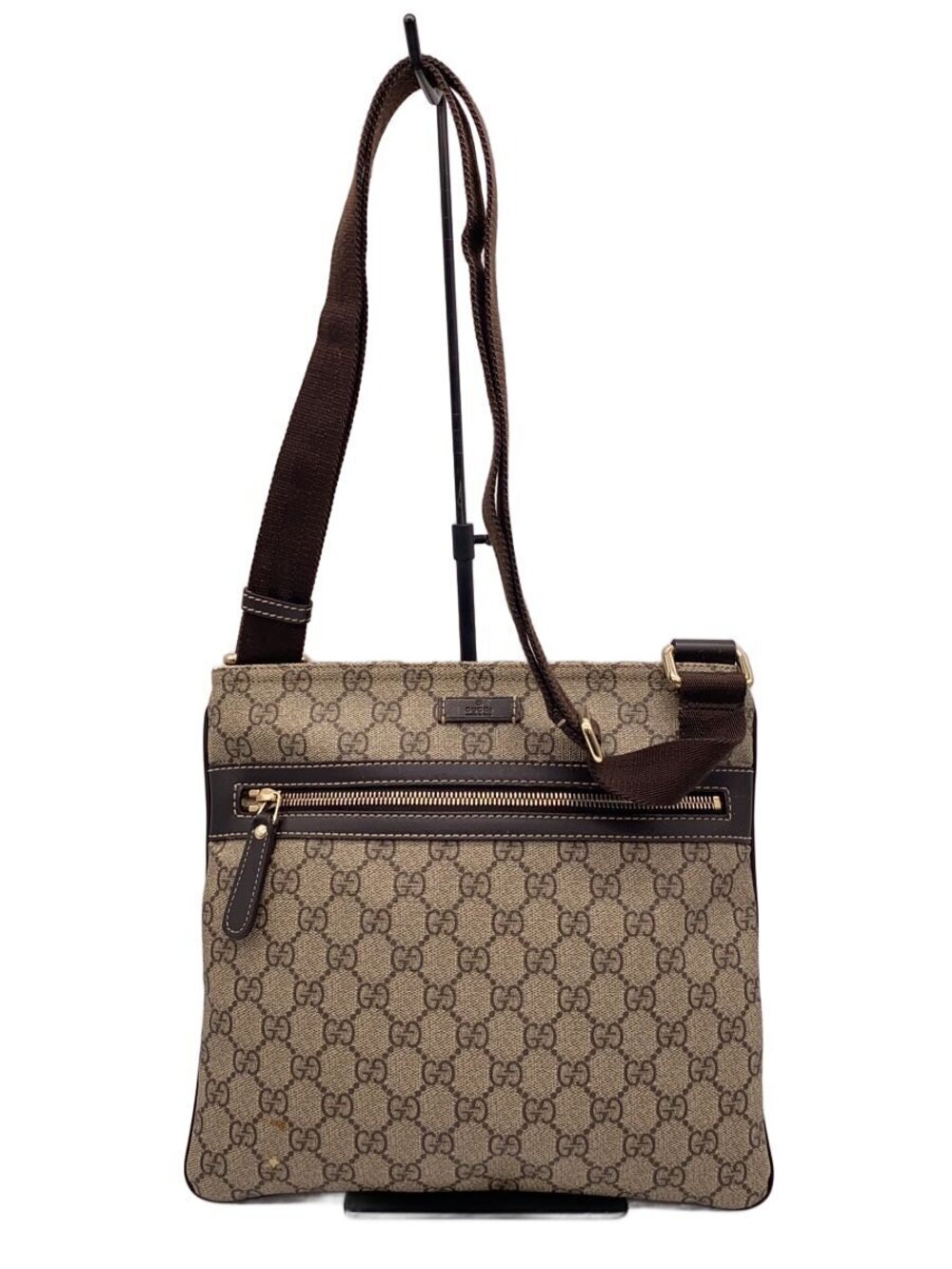 Gucci GG Supreme Canvas Flat Messenger Bag monogram canvas Brown